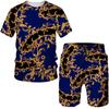 Luxury Gold Flower Print Men's T-shirt+shorts Two-piece Summer Casual Round Neck Sportswear Loose Breathable Men's Wear