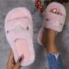 Fashion Slippers Women Basic Daily Flat Low Heels Leisure Women Shoes Slip On Fur Plush String Bead Pearl Winter Shoes Plus Size