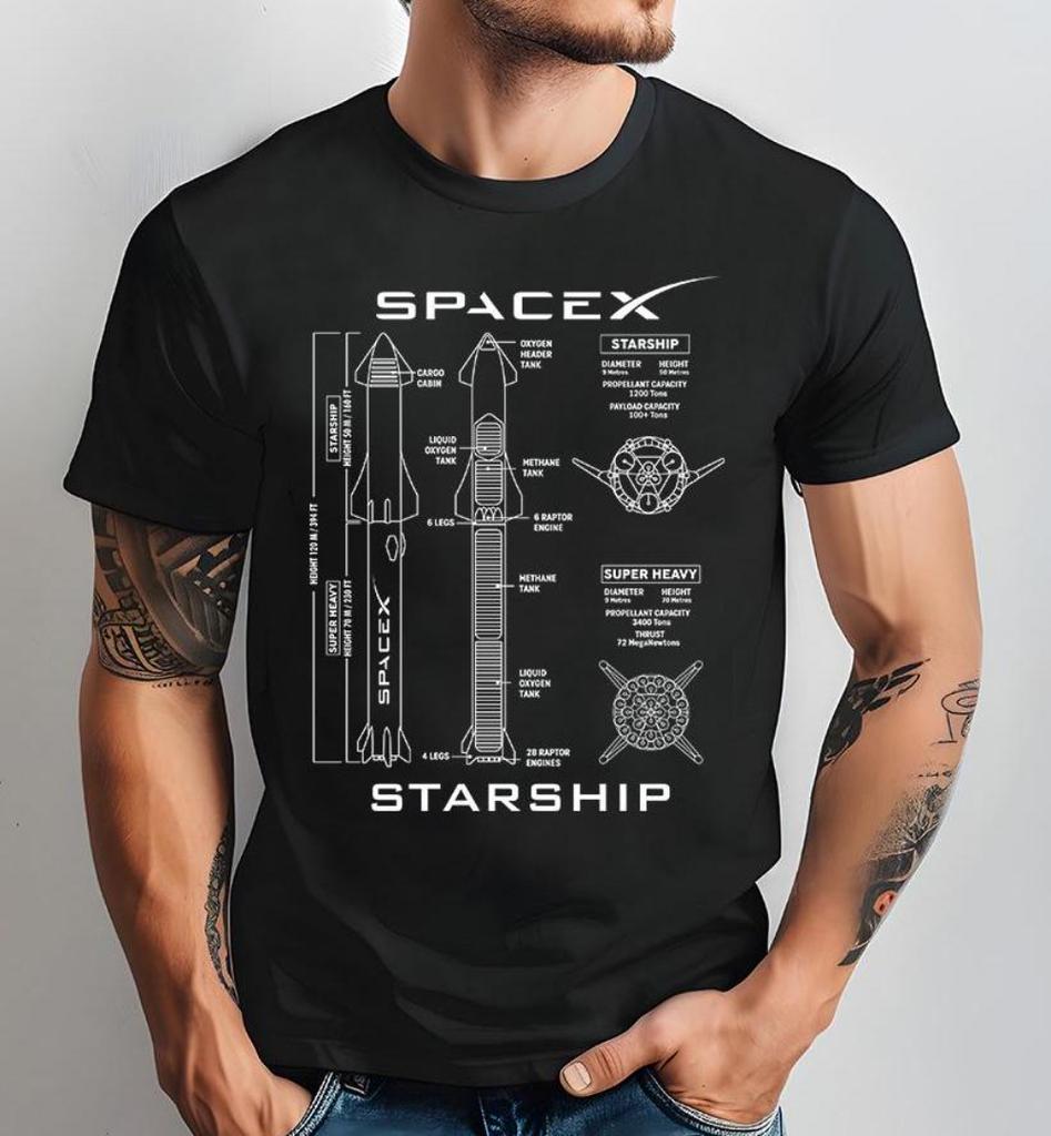 SpaceX Синий принт Унисекс Футболка для любителя ракет Стартовая площадка Бока-Чика Двигатель Raptor Займи Марс Космический фанат Мужчины Женщины Всесезонная