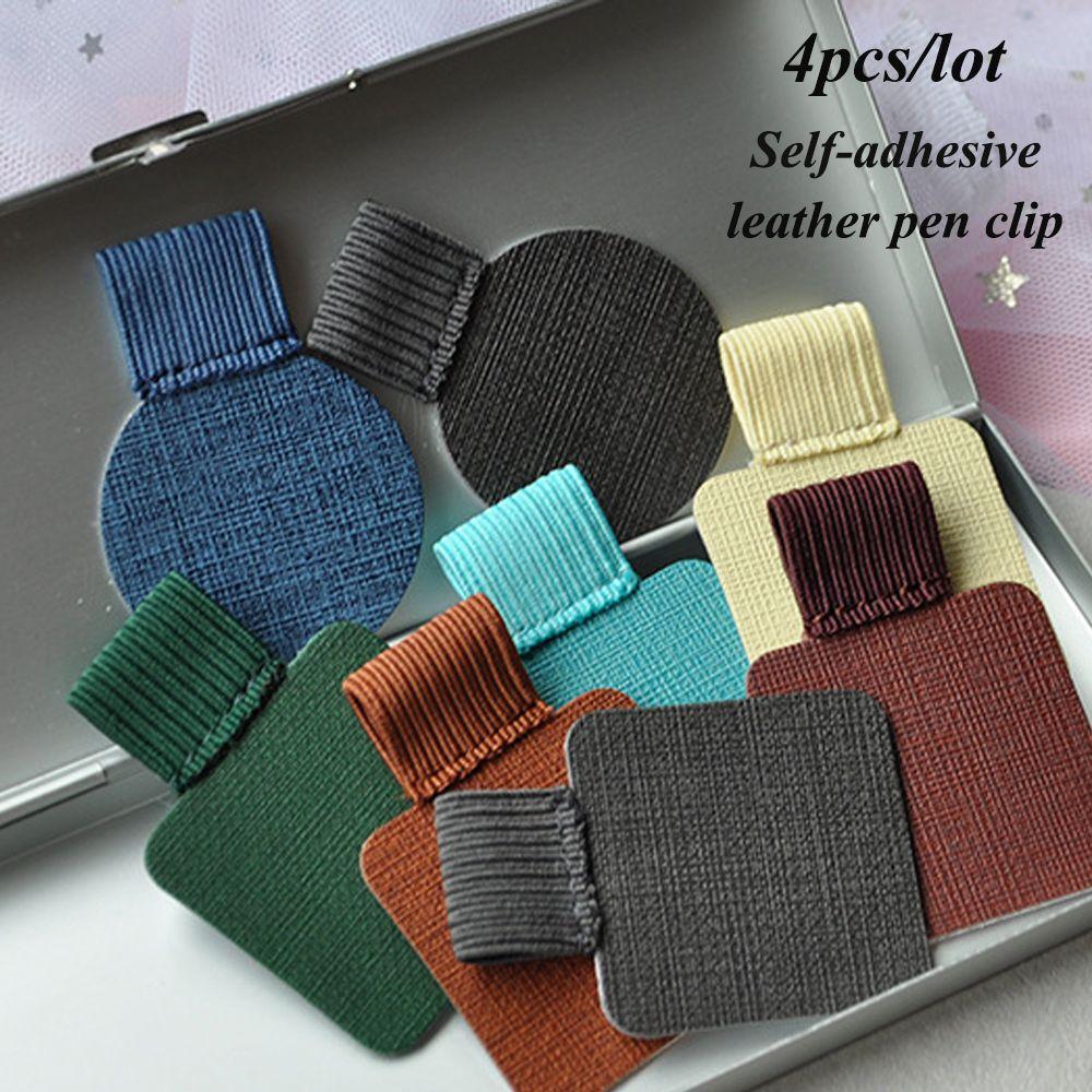4PCS Adjustable Portable Convenient Notebook Self-adhesive Pen Holder Elastic Loop Leather Pen Clips