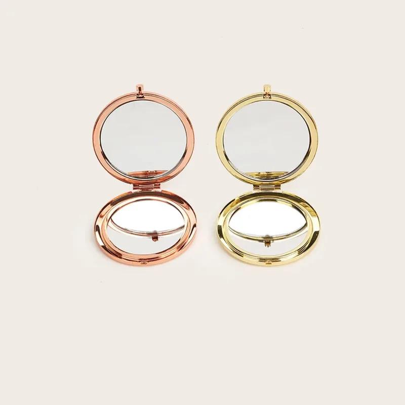 1pc Double-Sided Small Mirror Portable Folding Round Makeup Mirror Rose Gold Simple Men And Women Mini Handheld Pocket Mirror