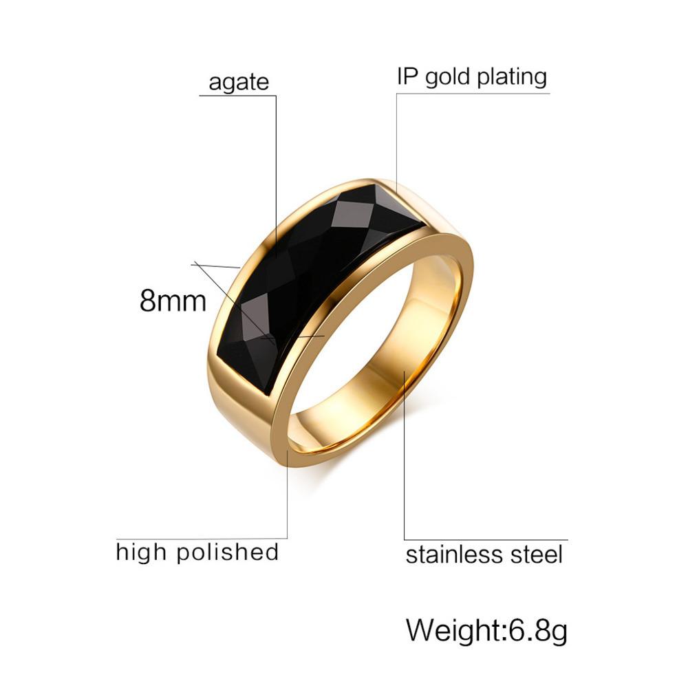 Панк Позолоченные Кольца для Мужчин, Черное Геометрическое Квадратное Кольцо-Печатка с Камнем, Мужское Массивное Кольцо на Большой Палец