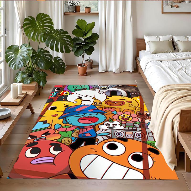 Anti‑Slip Crystal Velvet Floor Rug, Amazing World of Gumball Design Carpet for Indoor Living Bedroom Home Decoration