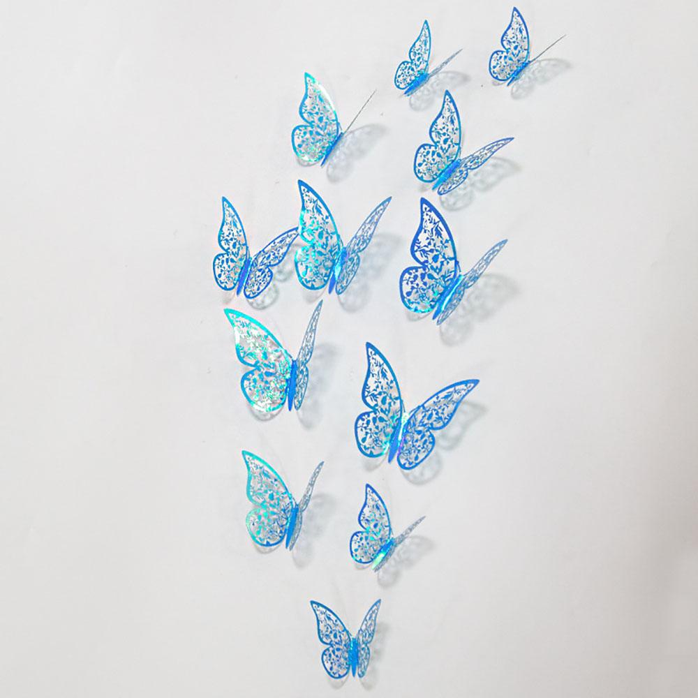 12Pcs/Pack Leaves Butterfly Stickers With 3D Three-dimensional Hollow Out Paper Wall Stickers For Wedding Birthday Party Home Room Shopwindow Decor