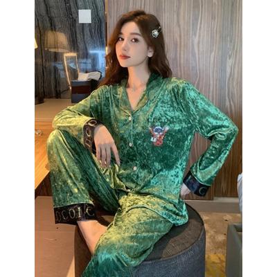 Осень и зима новый пижамный женский комплект корейский бархатный волос брюки домашняя одежда V-образный вырез