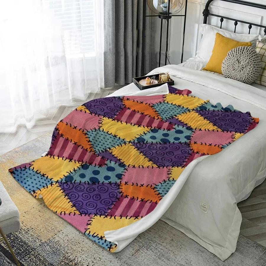 Colorful Patchwork Design Microfiber Flannel Cover Blanket Bedroom Living Room Sofa Soft And Comfortable Home Decoration