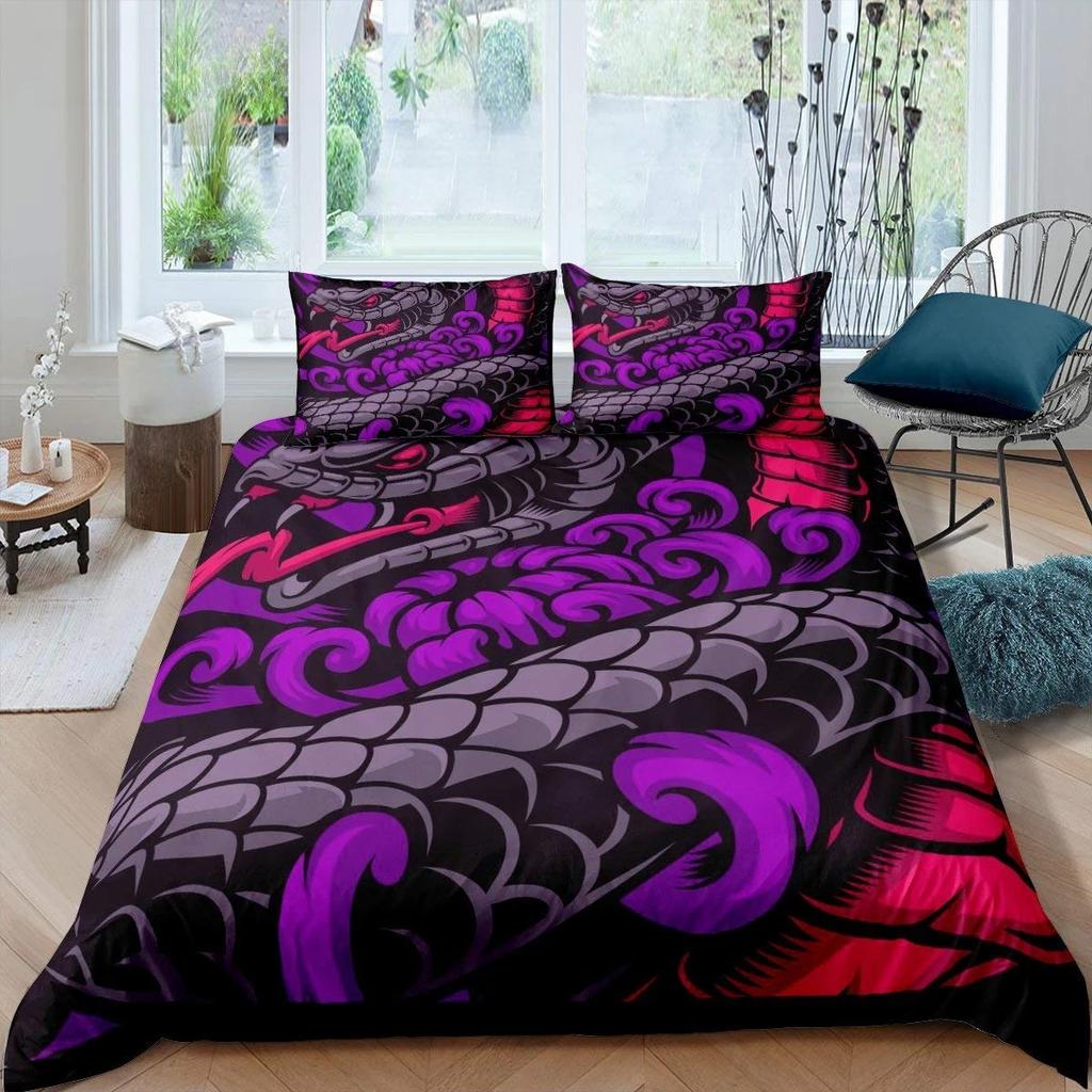 Snake Duvet Cover Set 3D Python Palm Leaf Bedding Set King Size Reptile Tropical Theme Quilt Cover For Kids Boys Girls Teens