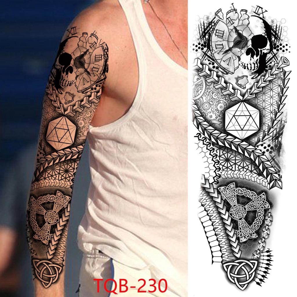 New 1 PC 480*170MM Super Large Compass Wolf Head Eye Fake Lion God Feather Temporary Tattoo Sleeves For Men Women Tattoo Full Arm Tattoo Sticker
