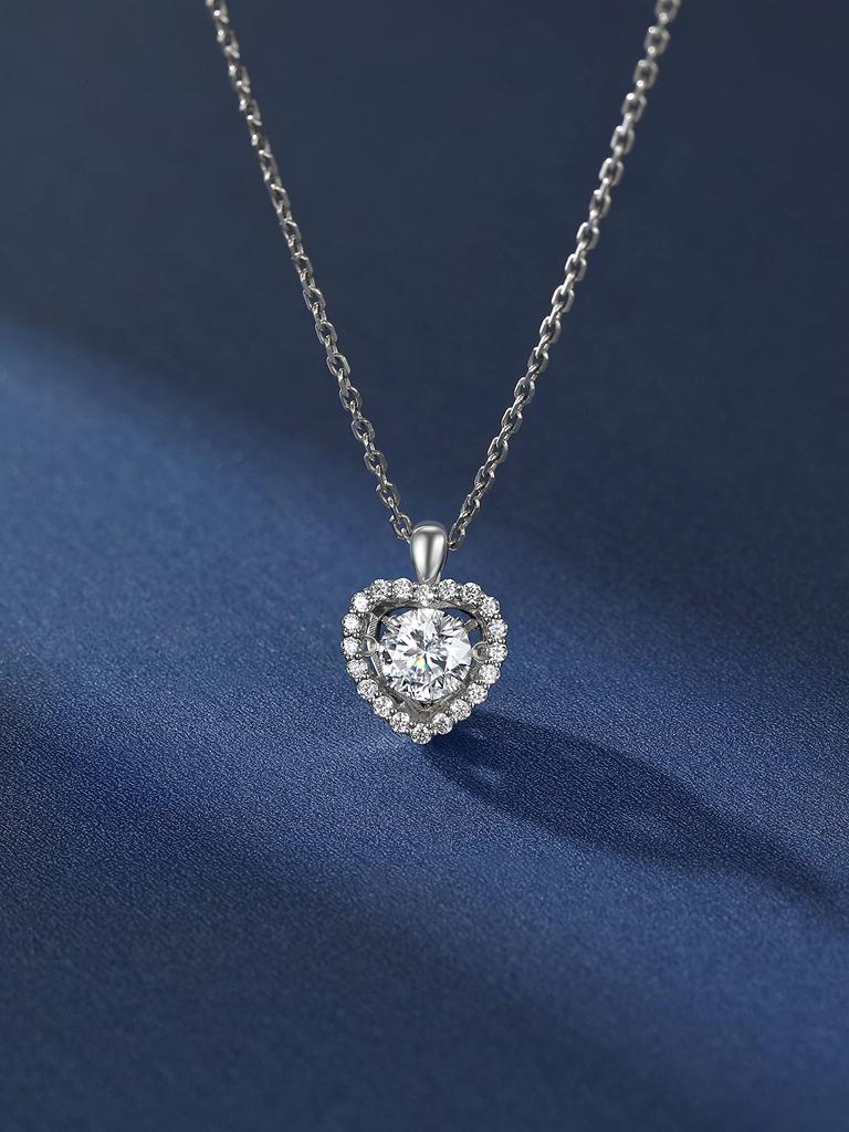 Dancing Stone Carat Moissanite Necklace Silver Necklace with Adjustable Chain and Gift Box [MomentWish] Pendant, 1.3 Women's (Heart)