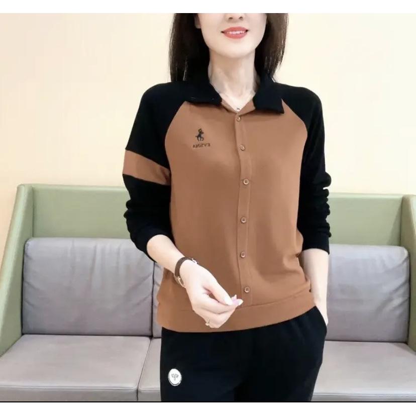 Свободный свитшот пэчворк в стиле колор-блок с отложным воротником большого размера для мам