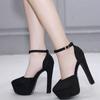 14 см ультра высокие каблуки женские сексуальные весенне-летние туфли-лодочки женские туфли на платформе черные замшевые с пряжкой на щиколотке элегантные туфли женские на каблуке