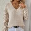 Свитер-пуловер с V-образным вырезом, элегантный вязаный свитер с длинным рукавом, женская одежда