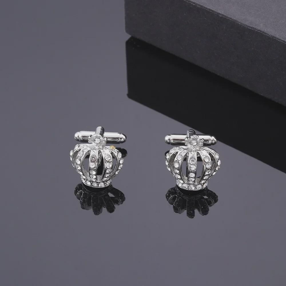 European & American Fashion Elegant Full Diamond Metal Crown Cufflinks for Ladies