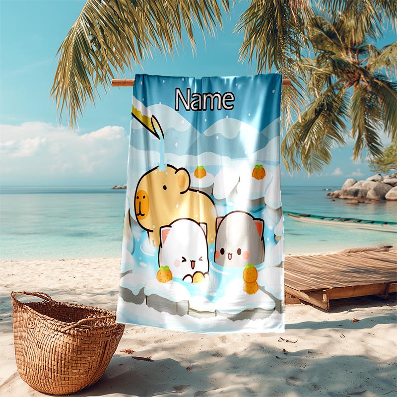 Personalized customized proof beach towel with Bubu Dudu pattern - soft, absorbent, quick-drying, perfect swimming, camping&bathing