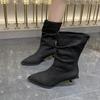 New Fashion Solid Color Stiletto Pointed Toe Women's Boots Solid Color Versatile Slip-on Women's Shoes Spring and Autumn
