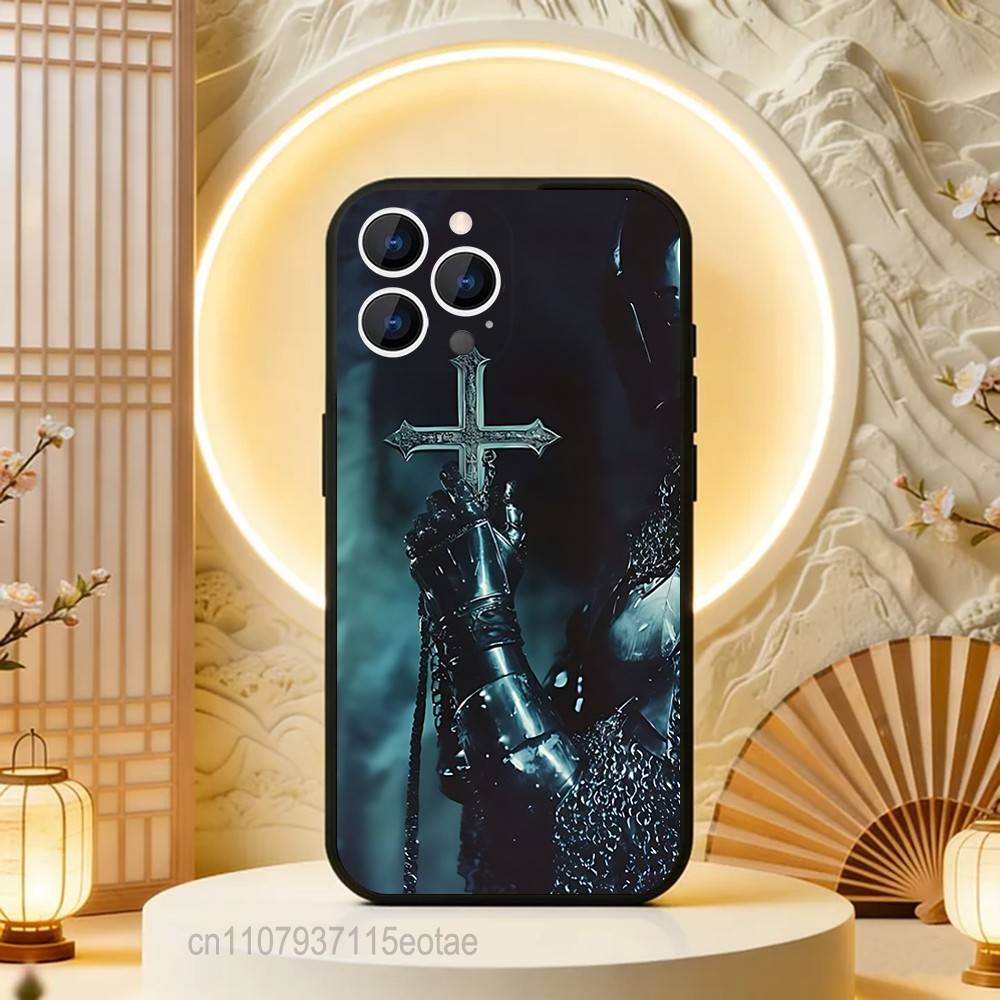 Крестоносец Тамплиер Рыцарь Искусство Черный Мягкий Чехол Для iPhone 17 13 14 15 11 16 12 Pro Max Pro Max Plus E Air Mini Чехол Оболочка для Телефона