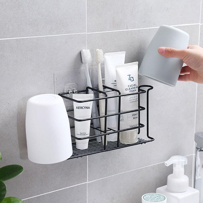 Настенный держатель для зубных щеток без перфоратора, органайзер для зубной пасты, подставка для ополаскивателя для рта, инструменты для ванной комнаты