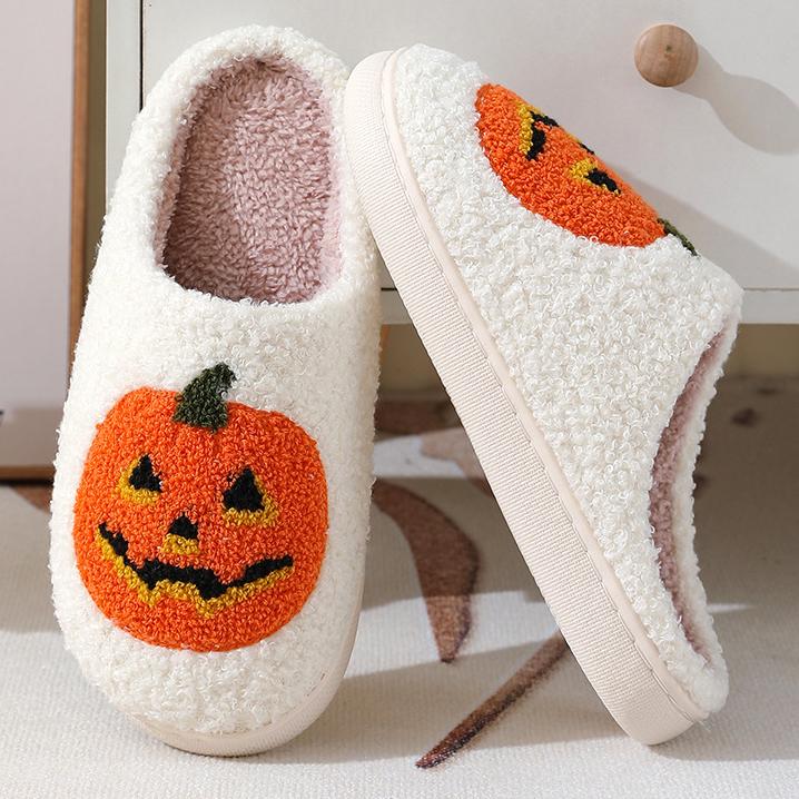 Новые теплые зимние хлопковые тапочки с рисунком тыквы на Хэллоуин для мужчин и женщин, домашние домашние хлопковые тапочки для пар