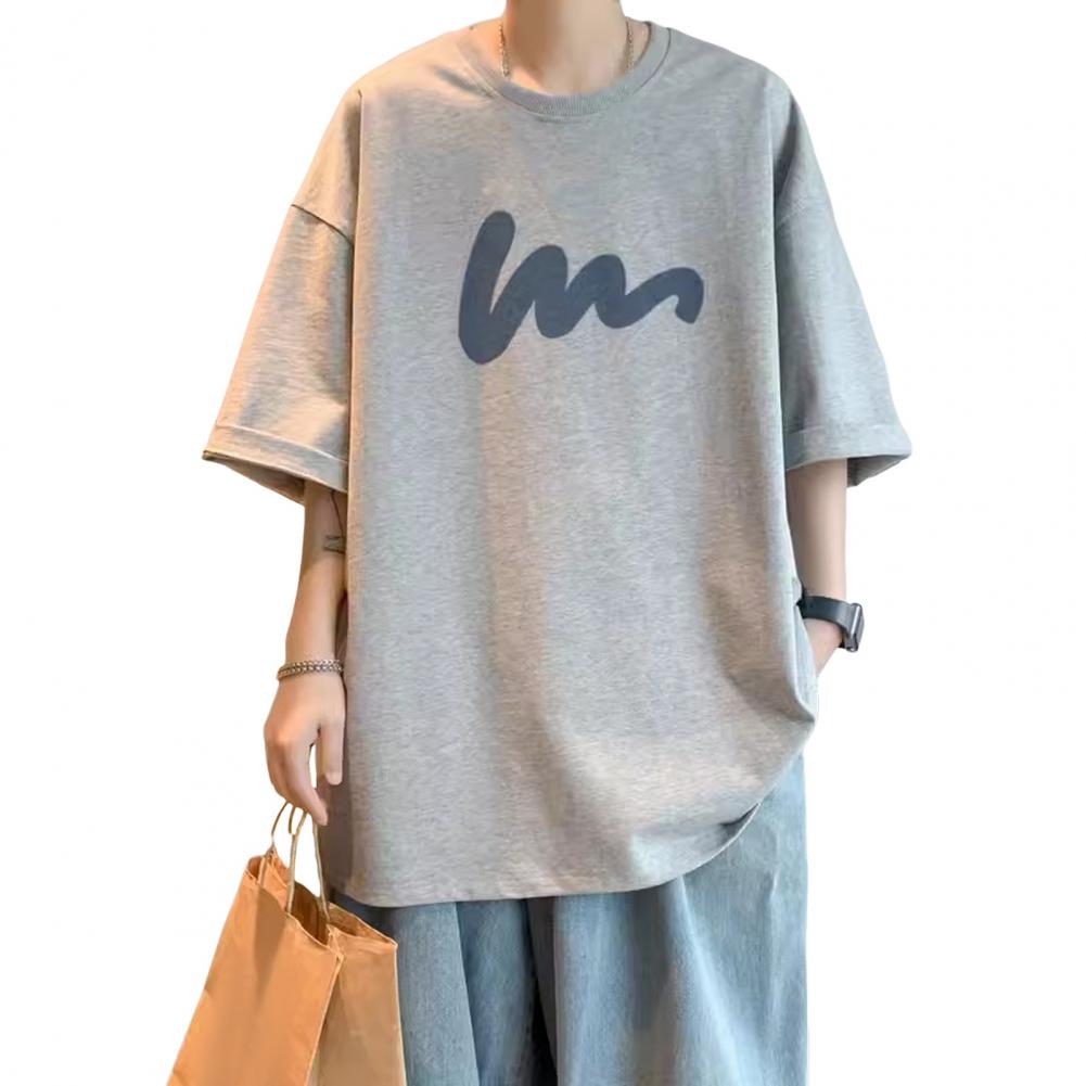 Летняя мужская футболка со средними рукавами и круглым вырезом, свободный крой, размер плюс, однотонный, с принтом, средней длины, повседневный пуловер, повседневная домашняя одежда, спорт