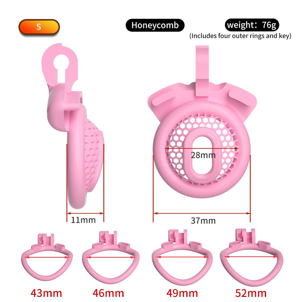 Chastity Cage Male Cock Cage Lock Honeycomb Design Comfortable Anti Masturbation Device Invisible Wear with Key 4 Adapters Ring