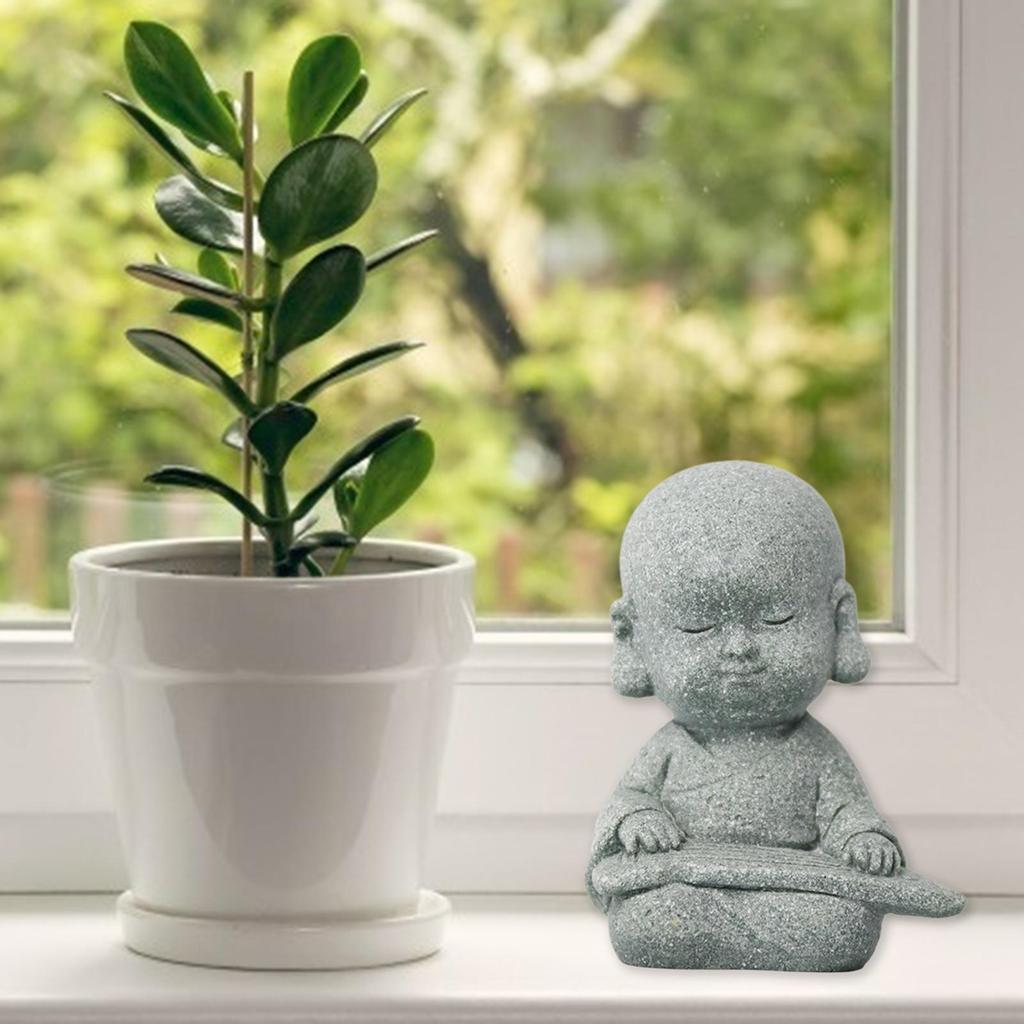 Cute Monk Buddha Statue Present Sculptures Resin Baby Monk Buddha Statue Monk Figurine for Garden Yoga Desktop Outdoor Decor