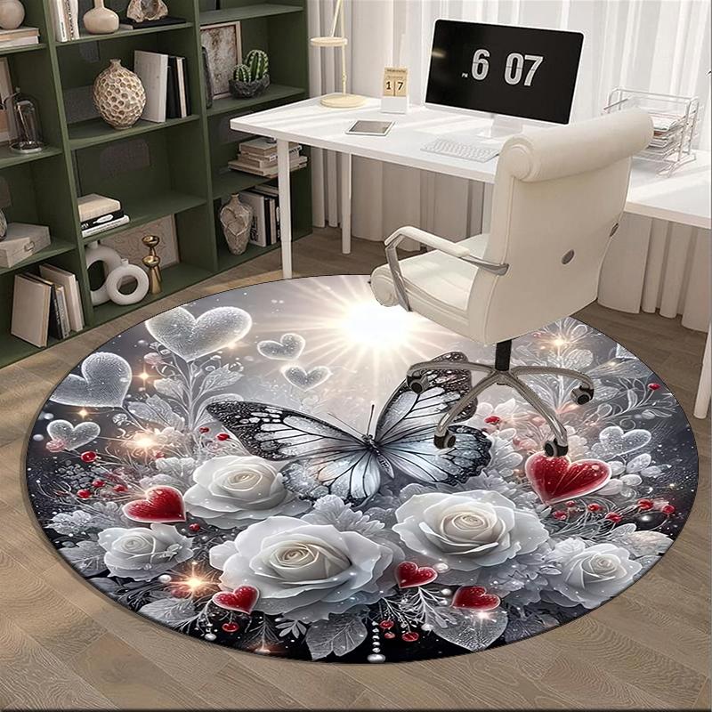 Butterfly Dreams In Flowers round carpet Chair cushion Round Entryway Rug, Soft Round Rugs for Living Room, Bedroom, Circle Carpet decor gifts