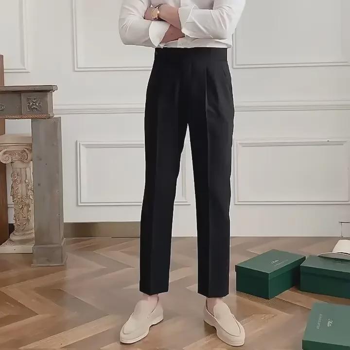 Men's 2024 Spring Collection: High-End Wide-Leg Straight Suit Trousers - Trendy, Casual, Draped Fit