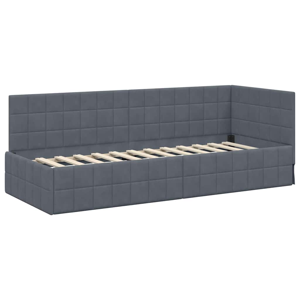 Corner Bed Frame with Headboard Dark Grey 80 cm x 200 cm Velvet