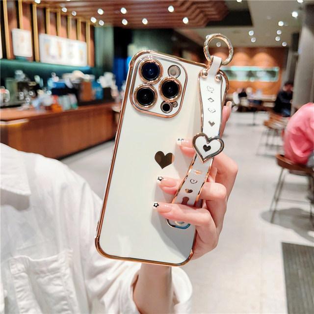 Мягкий чехол с ремешком в форме сердца для Iphone 14 13 12 11 Pro Max X Xs Xr Max 7 8 Plus, чехлы с ремешком на руку