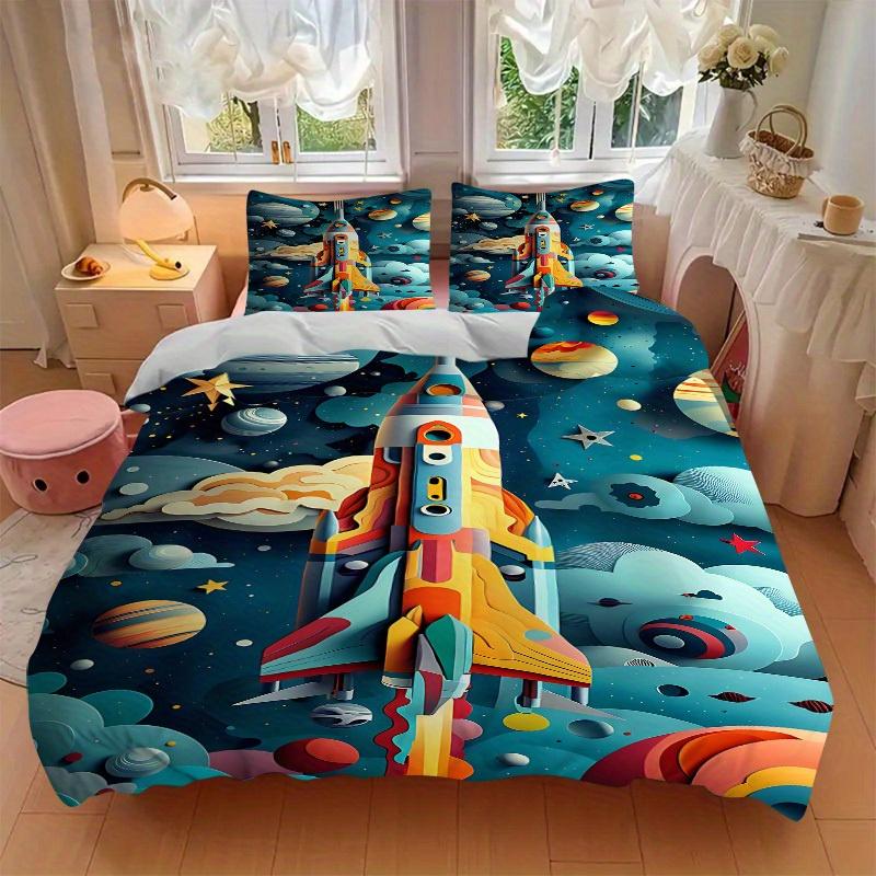3pcs set Space Adventure 1 Quilt Cover + 2 Pillowcases, All Seasons Bedroom Setting, Perfect for Home and Dorm Decor a190