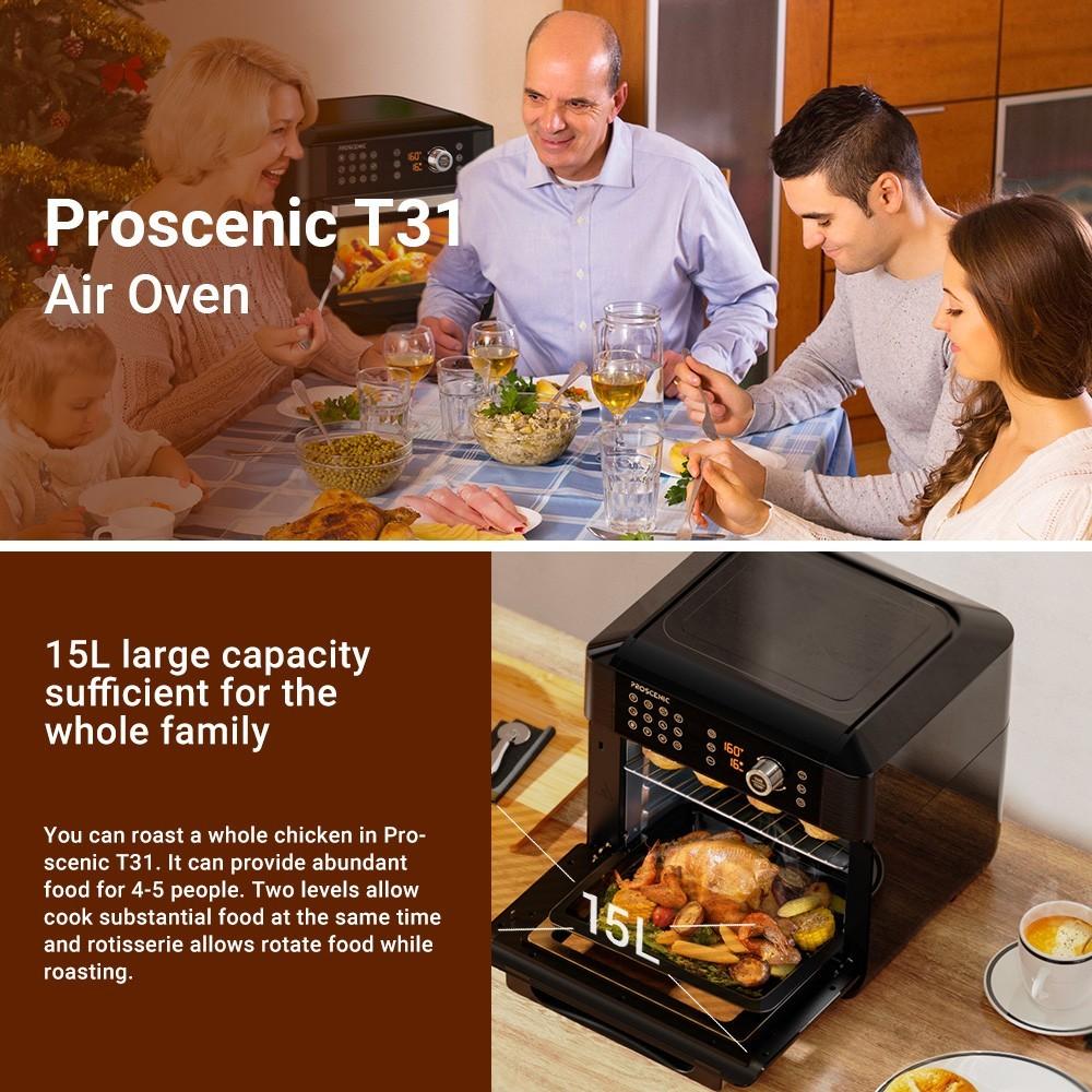 Proscenic T31, 1700 Вт, фритюрница, большая емкость 15 л, 12 предустановок, циркуляция воздуха на 360 градусов, напоминание о переворачивании