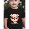 Boys Light Pink Brown Spotted Cartoon Pig Print Crewneck Summer Short Sleeve Tee
