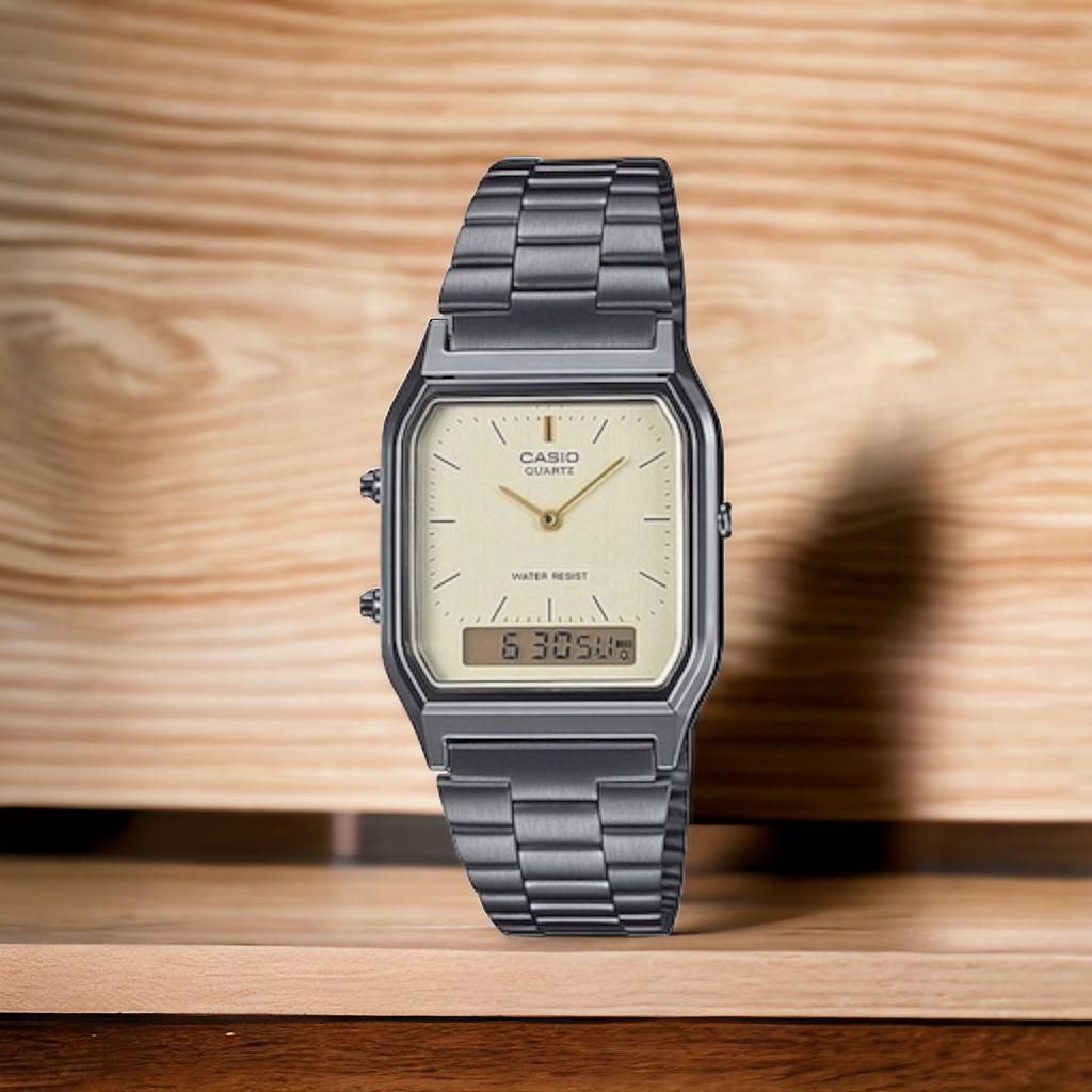 Casio Кварцевые часы серии Vintage с двойной подсветкой, модель для зарубежного рынка, аналогово-цифровые, AQ-230GG-9A, унисекс, время, золото, [б/у]