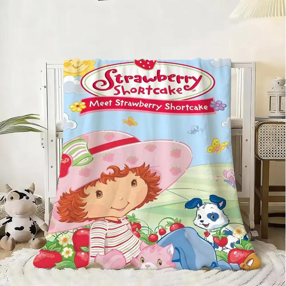Cute Cartoon s-Strawberry S-Shortcake Throw Flannel Fluffy Soft Blanket Warm Skin-Friendly Throw for Sofa Bed Office Nap Winter