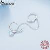 BAMOER 925 Sterling Silver One Piece Heart Moonstone Double Circles Ear Buckle Long Tassel Hoop Earrings for Women Birthday Gift