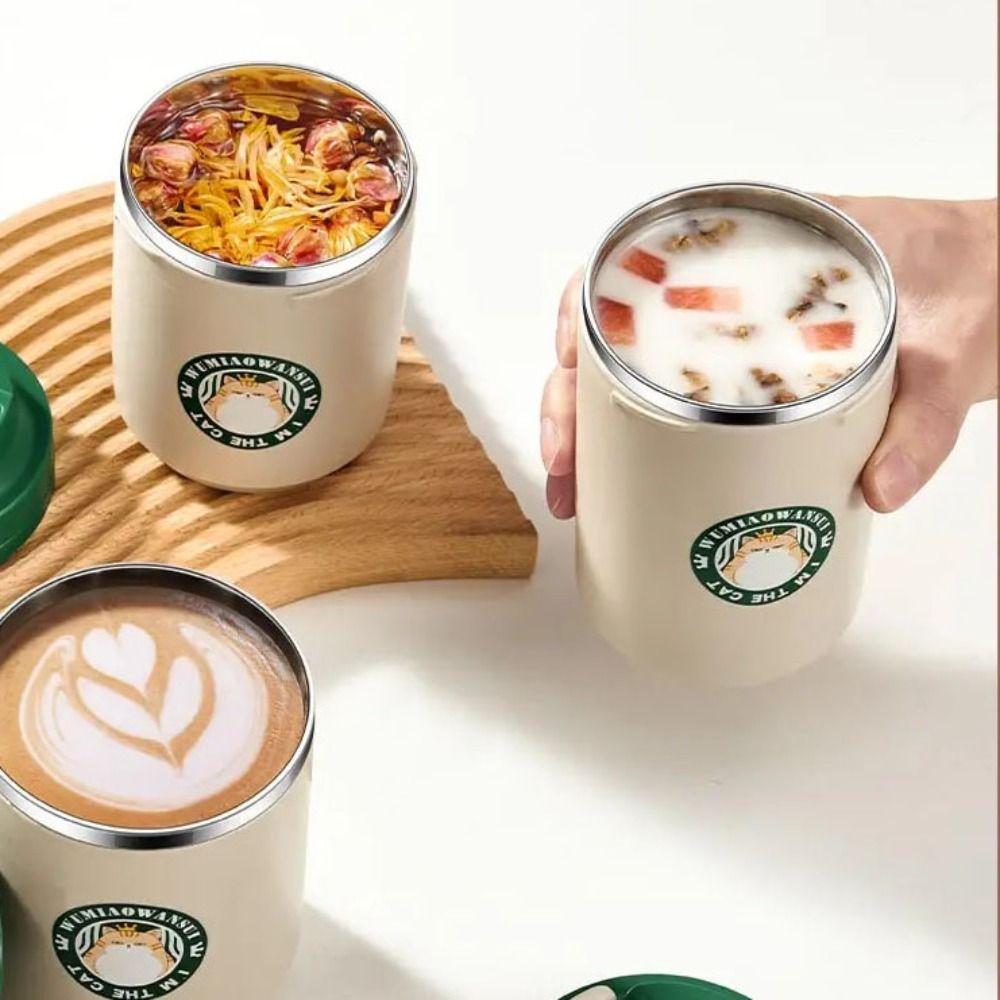 Double Layer Coffee Cup Cartoon Cat Pattan Coffee Tumbler Portable Vacuum Flasks Cup Travel