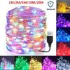 1M/2M/5M/10M/20M USB LED String Lights Copper Silver Wire Garland Light Waterproof Fairy Lights for Christmas Wedding Party Decoration