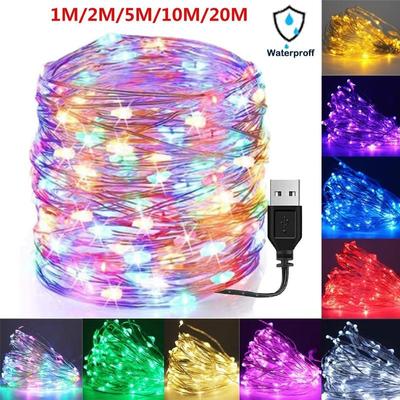 1 м/2 м/5 м/10 м/20 м USB светодиодные гирлянды из медной серебряной проволоки, гирлянда, водонепроницаемые гирлянды для украшения рождественской свадьбы