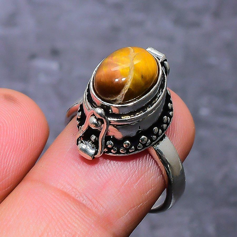 Кольцо из серебра 925 пробы с натуральным тигровым глазом, размер 7,5 b9a22