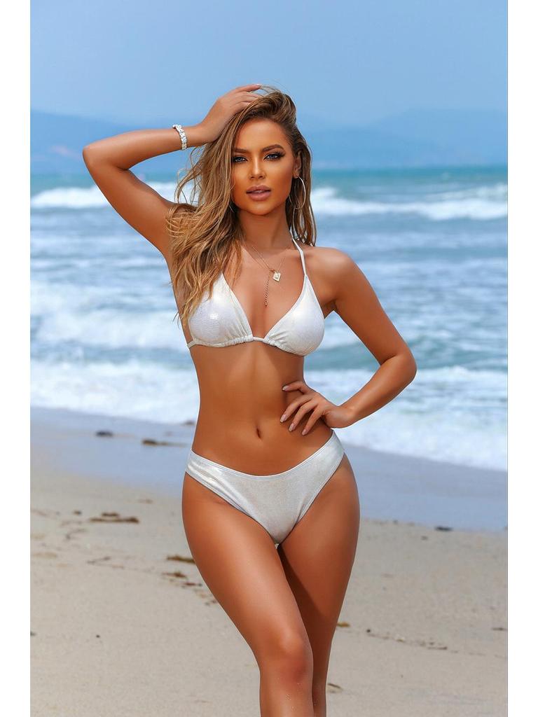 Сексуальный комплект бикини из трех частей 2024: Европейский и американский стиль, однотонный, купальник из специальной ткани.