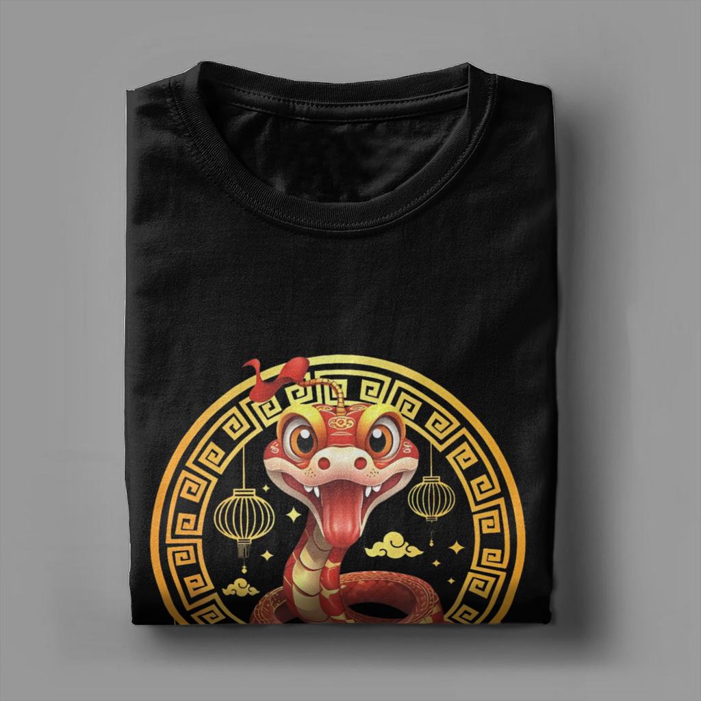 Уникальные футболки на Китайский Новый год 2025 для мужчин, с круглым вырезом, 100% хлопок, футболки на год Змеи, с коротким рукавом, мерч для подарка