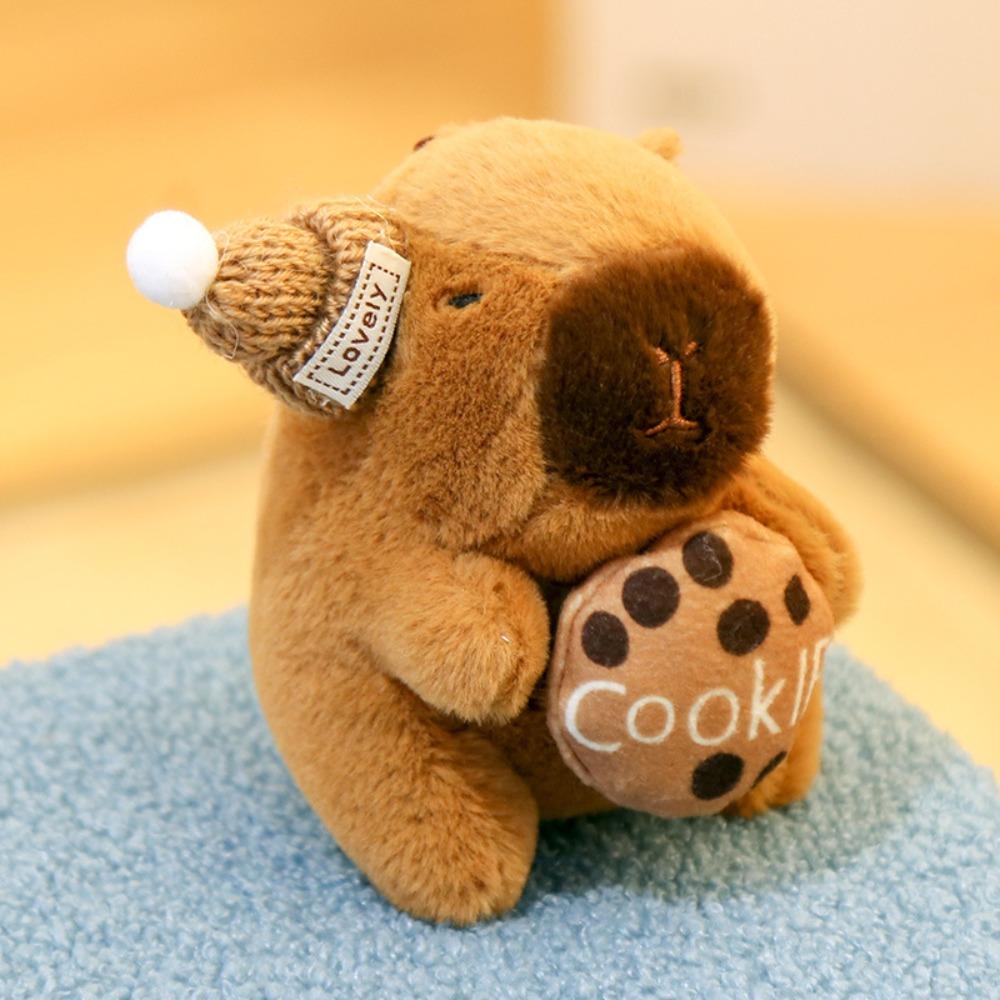 Cute Capybara CapIbara Keychain with Bee Rabbit Frog Bear Hat Plush Animals Toy Birthday Gift