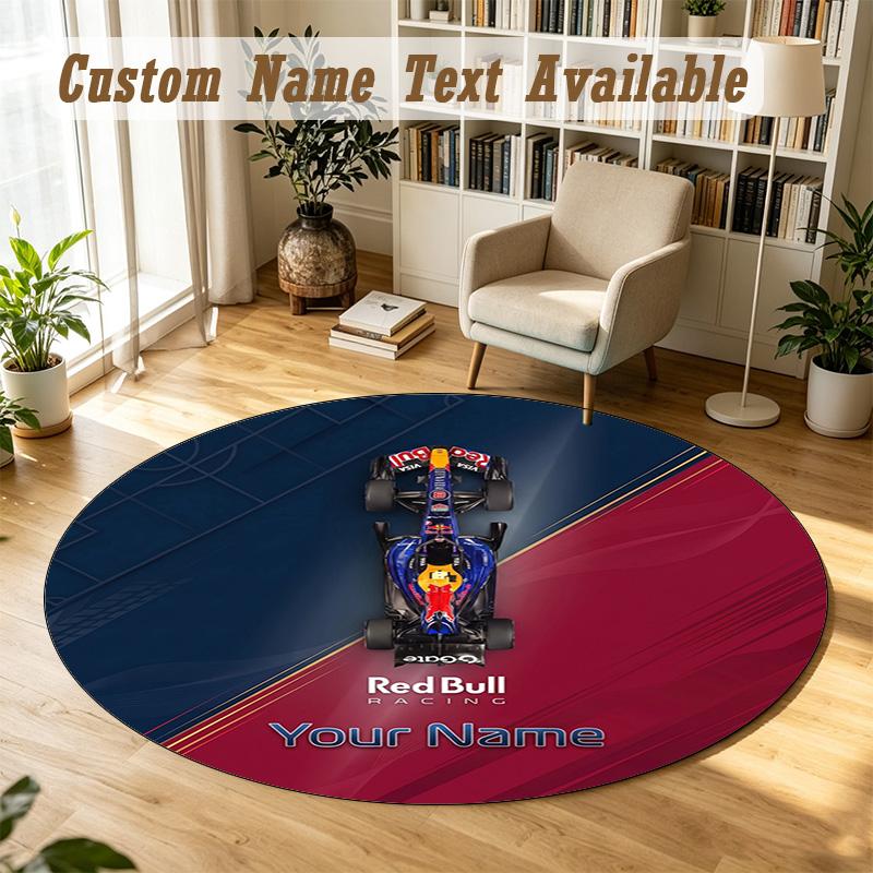Round Rug Custom NameRed Bull Racing Pattern Non Slip Carpet Home Floor Decor