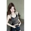 Американский ретро подтяжки-жилет с леопардовым принтом, имитация двух предметов, для летней женской одежды, топ без рукавов короткий bm в стиле Spice Girls, красивый вырез на спине