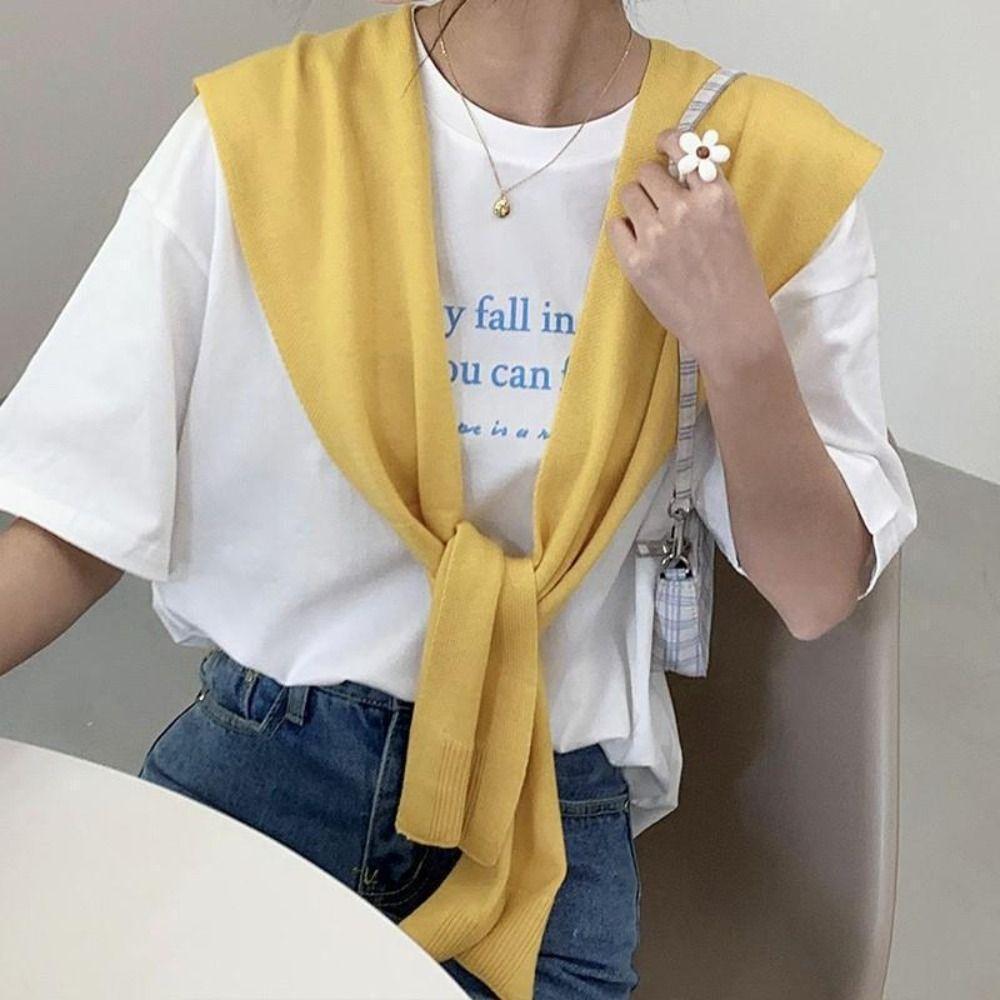 Solid Color Knitted Shawl Cape Knit Scarf All-match Fake Collar  Women