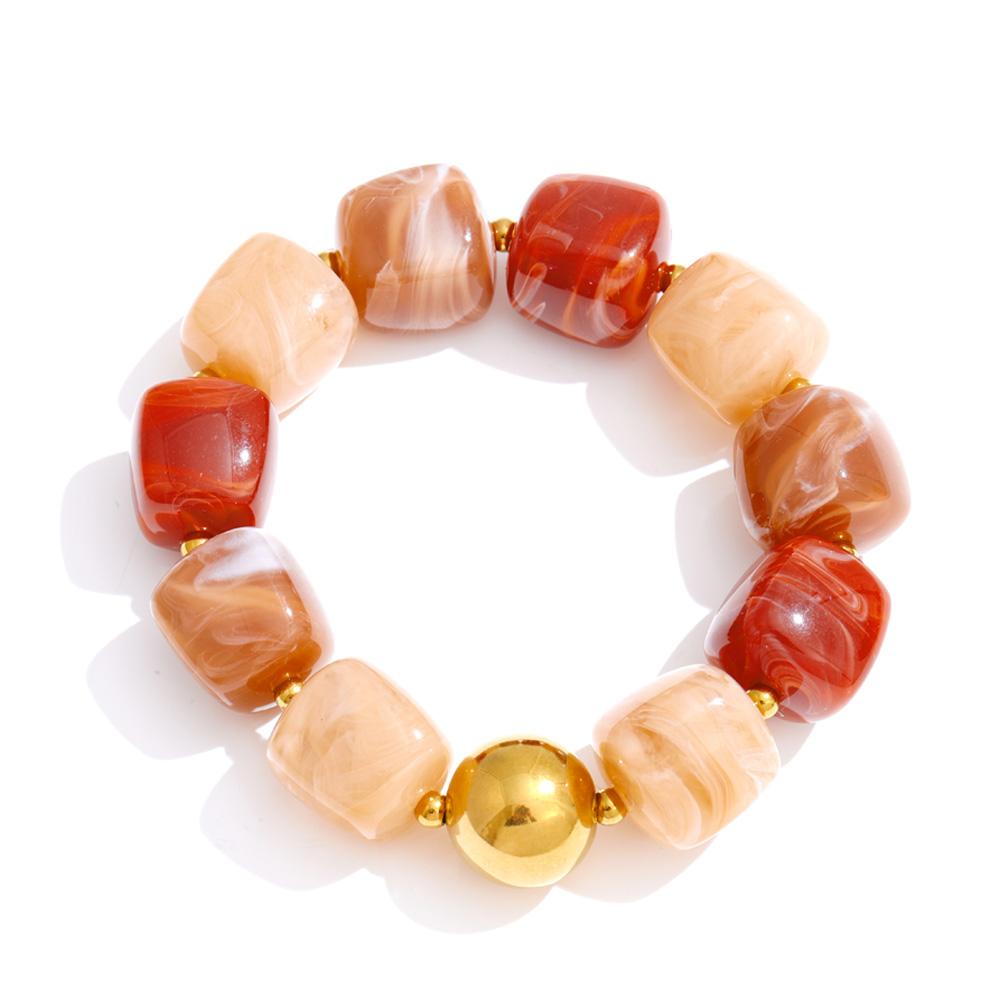 Yhpup Acrylic Square Beads Chain Necklace Bracelet Bangle Stainless Steel Handmade Jewelry Waterproof Green Khaki Pink Amber