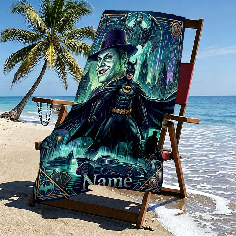 Custom Name Personalized Batman Print Beach Towel, for Trip Camping Beach Party Home Decor, Birthday Gift for Family & Friends