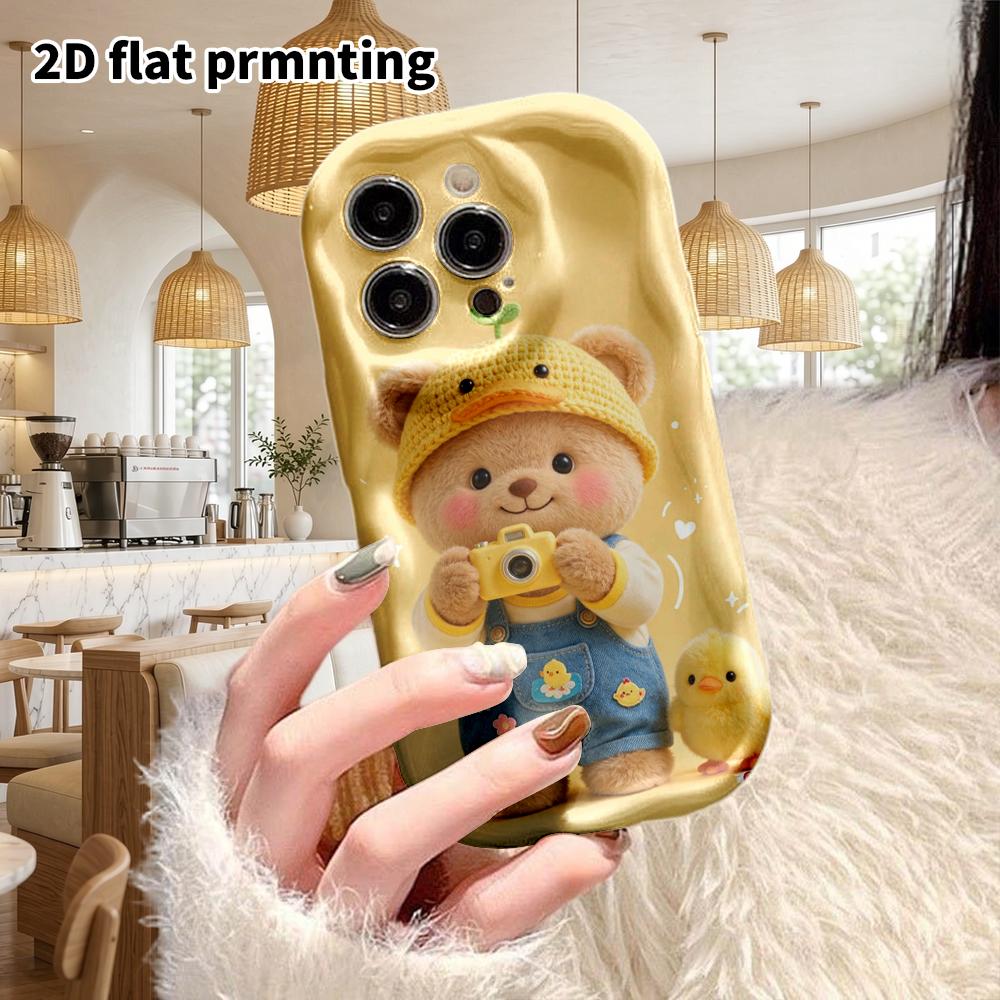 Phone case: 2D flat design suitable for iPhone 18 17 16 15 14 13 Pro, couple style, little bear with hat, Christmas and Halloween gifts