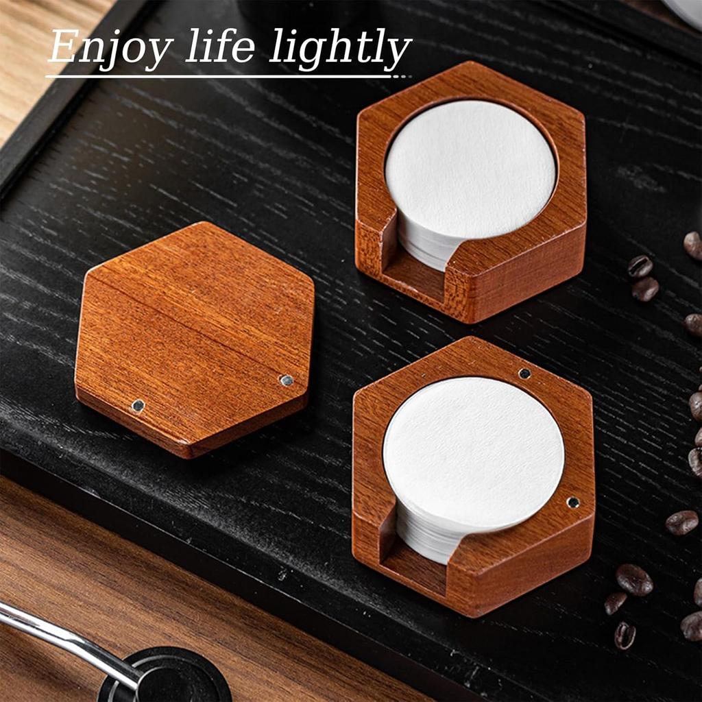Держатель кофейного фильтра, шестиугольное одноразовое бумажное хранилище кофейных фильтров, сетчатый фильтр для хранения эспрессо, деревянные коробки размером 51 мм/53 мм/55 мм/58 мм - с крышкой