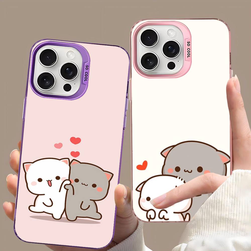 Мультяшный Милый Кот Чехол для Телефона Для iPhone 17 16 15 14 11 12 13 Pro Max Plus Pro Цветной Серебряный Чехол